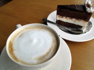 latte and cake